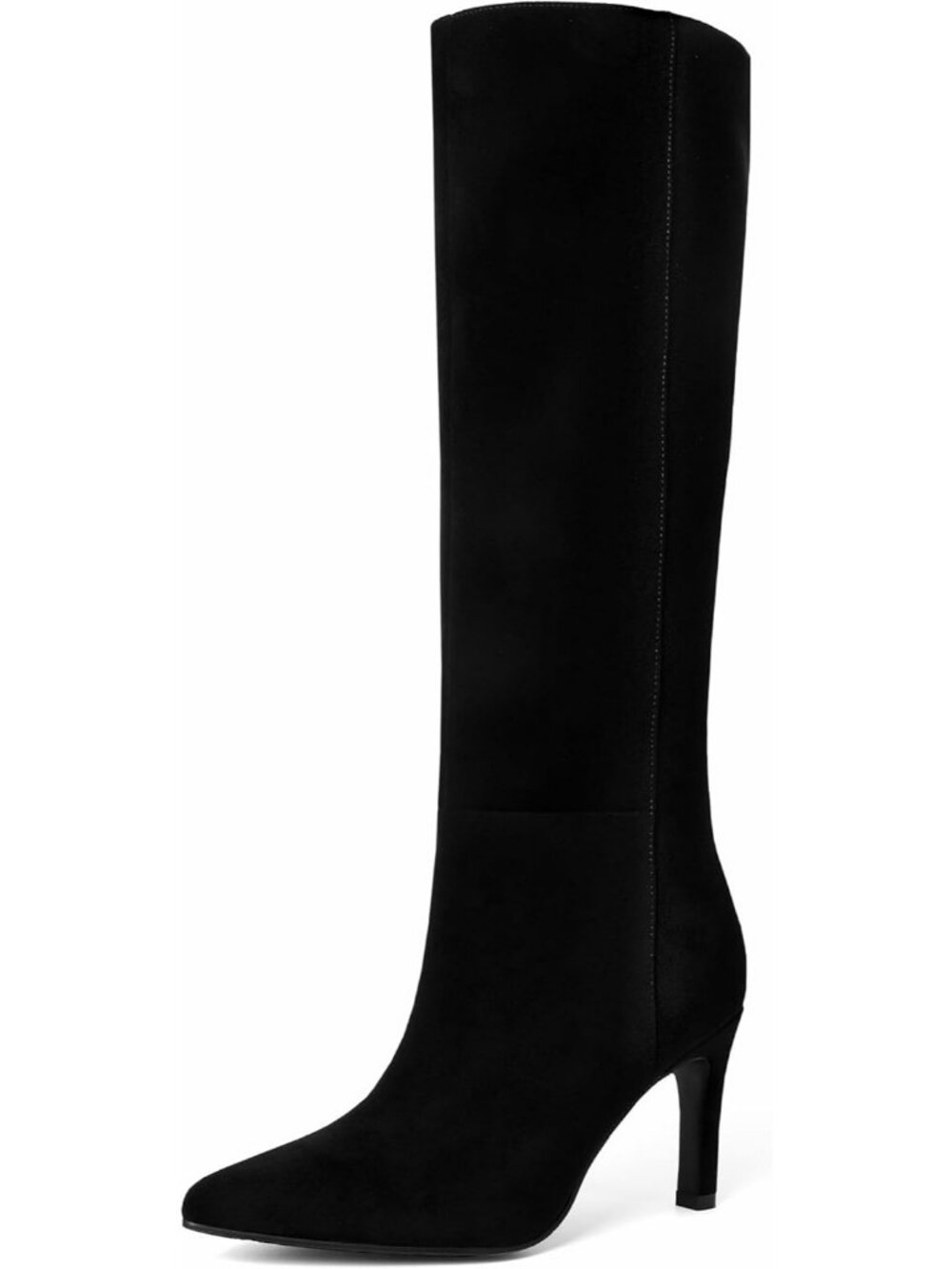 Women's Black Suede Slouchy Side Zipper Non-slip Sole Stiletto Knee High Boots